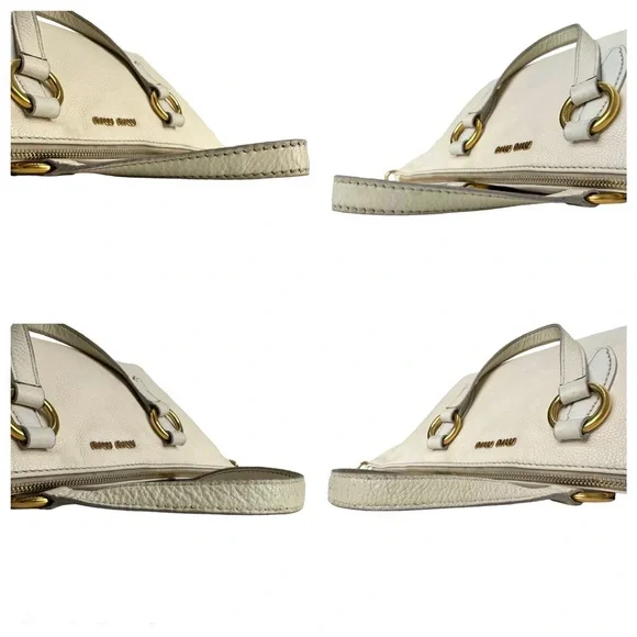 Miu Miu Pebbled Leather Crossbody Shoulder Hand Bag Satchel East West Off White - Picture 14 of 17